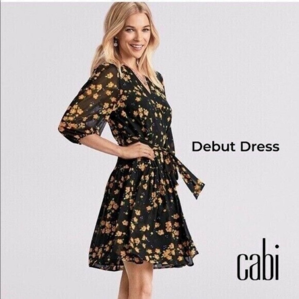 Cabi S Debut Wrap Dress in Black Orange Purple Fiesta Floral - Picture 4 of 10